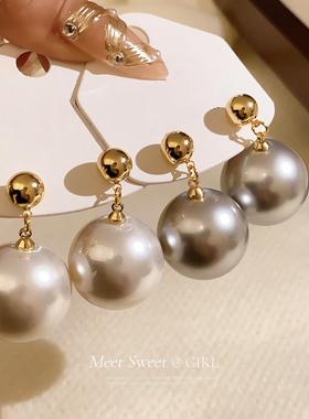 白色夸张大珍珠耳钉2026新款爆款气质耳环小众独特高级感耳饰女