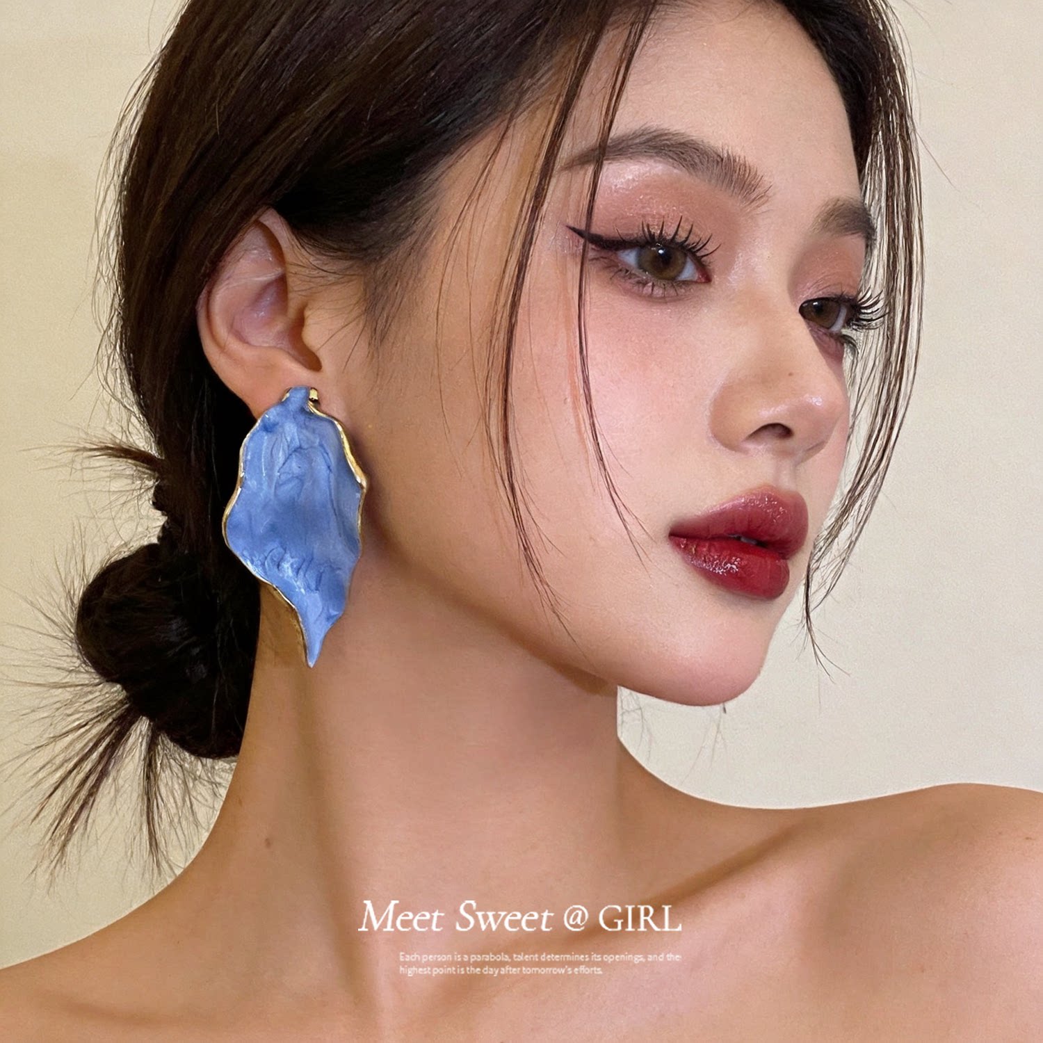 新中式晕染褶皱叶子耳钉时尚