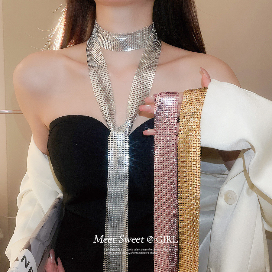 简约时尚百搭亮片叠戴项链女