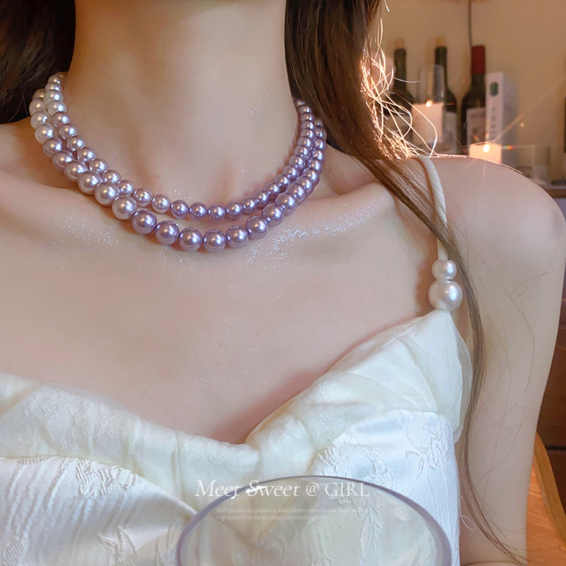 轻奢小众设计渐变紫色珍珠项链