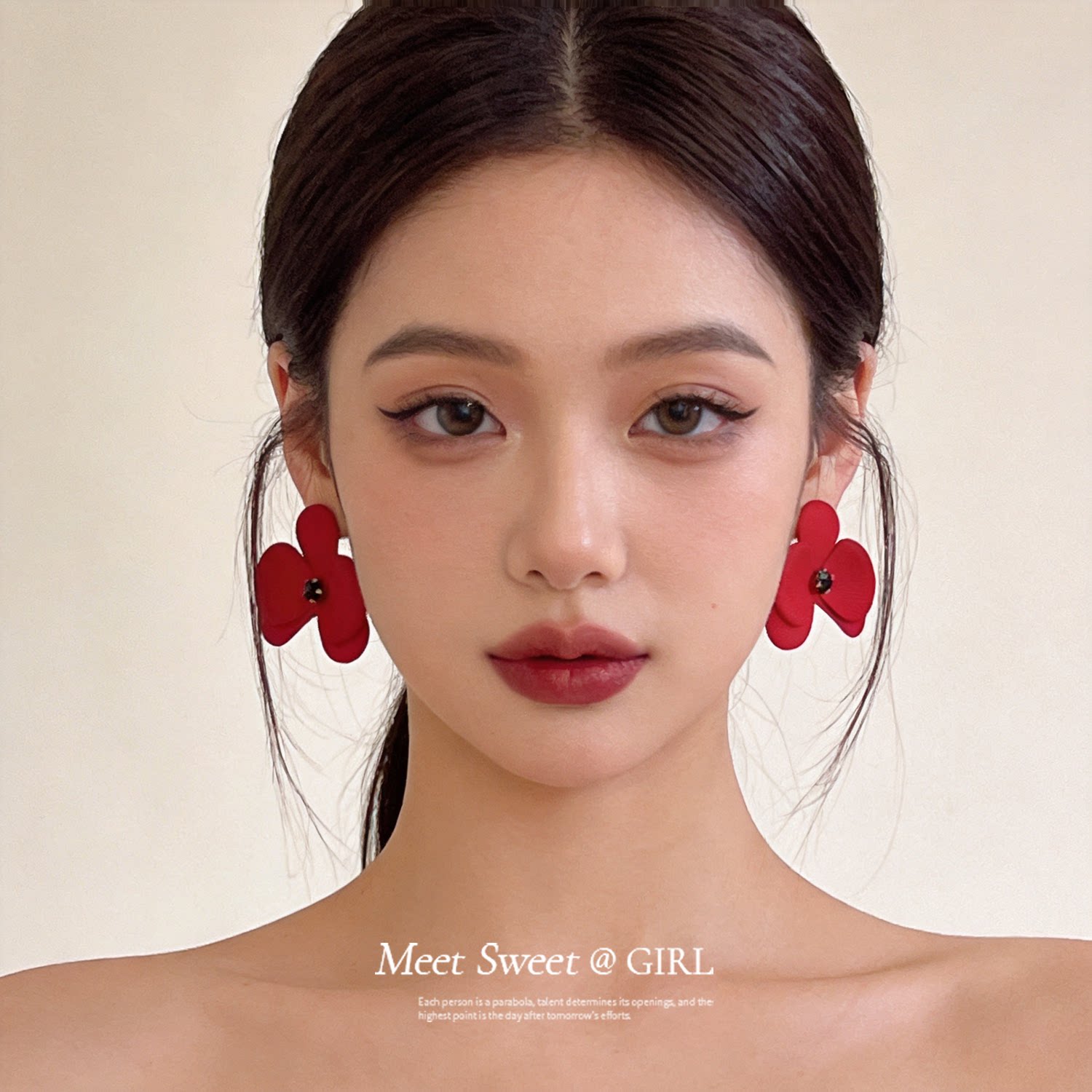 清新甜美红色金属镶钻花朵
