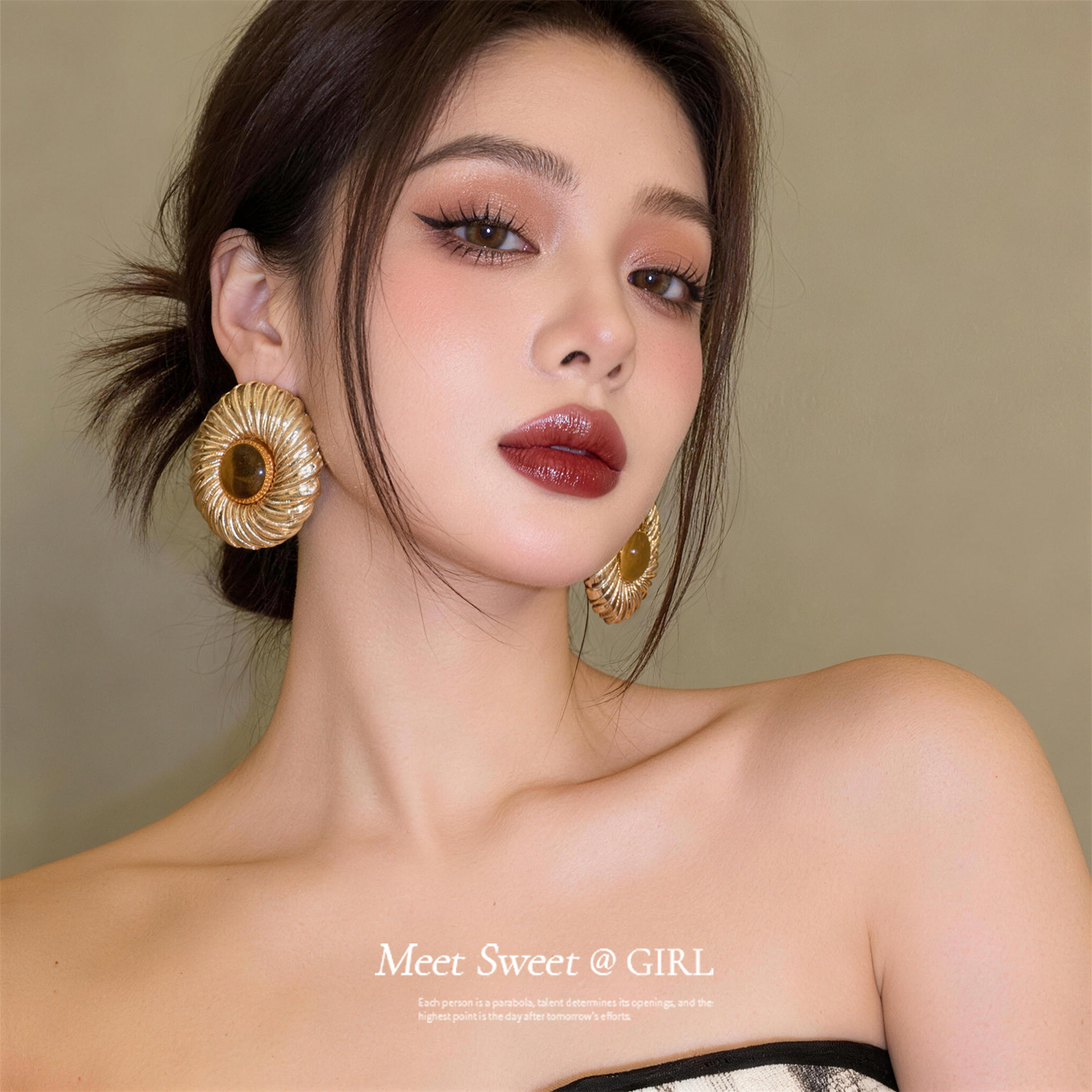 中古琥珀色纹路几何耳环2026新款爆款高级感耳钉夸张耳饰女小众