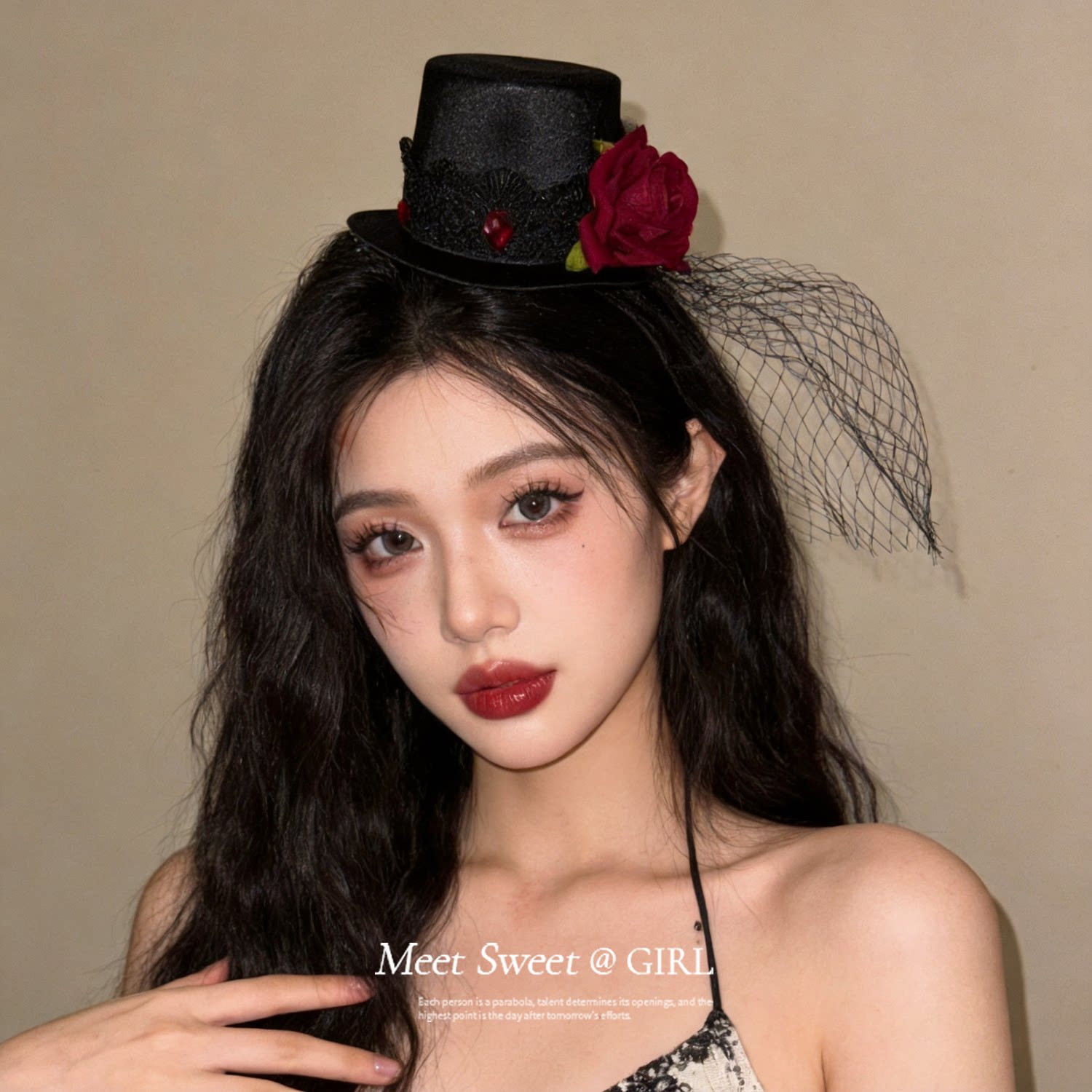 玫瑰花羽毛哥特风舞会帽子发夹