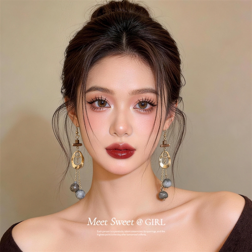 美拉德复古不对称圆珠耳坠耳钉