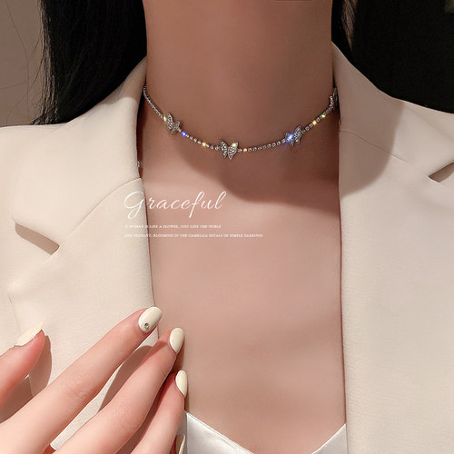 满钻锁骨链高级感蝴蝶项链
