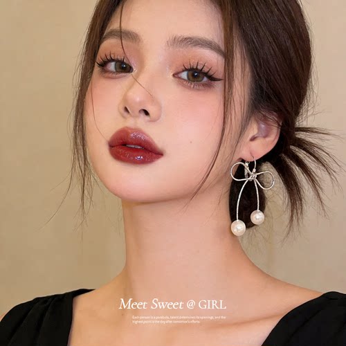 法式蝴蝶结珍珠耳环女