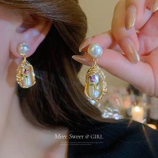 莫奈花园巴洛克珍珠耳环油画风耳钉复古宫廷风耳饰女轻奢高级感