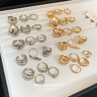 3件套欧美风金属开口戒指女小众设计感高级感食指戒不规则指环