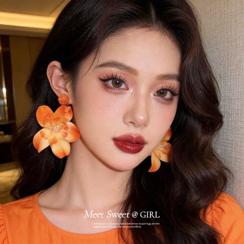 海边度假风布艺花朵耳饰耳环女