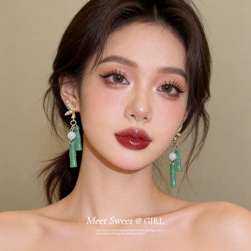 新中式竹子耳钉女设计感