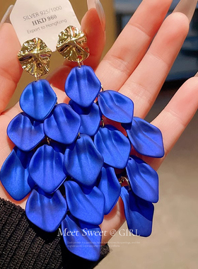 夸张蓝色花瓣流苏耳坠女轻奢高级感气质耳环2026新款爆款演出耳饰