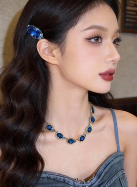 蓝色镶钻水钻项链2026新款