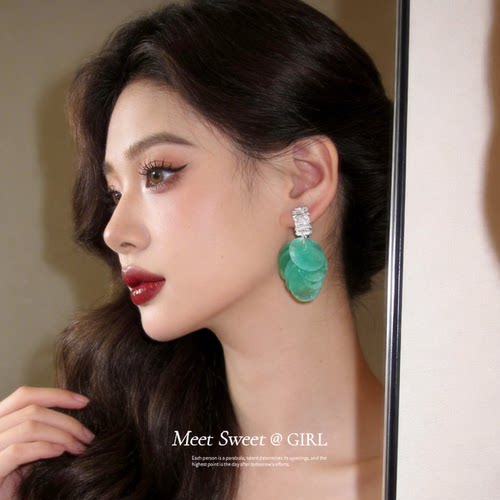 薄荷绿贝壳流苏耳钉小清新耳环女