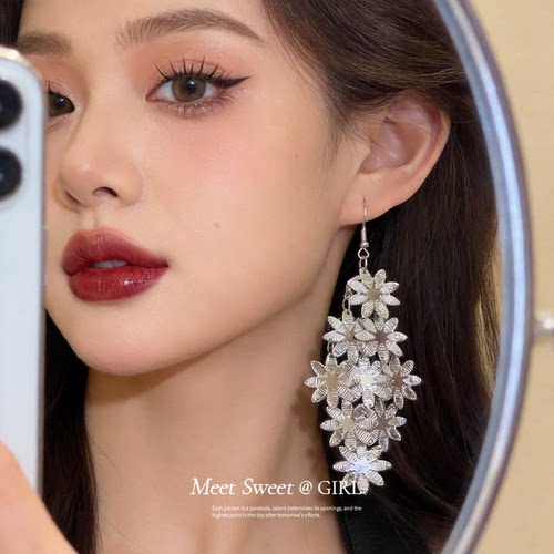 金属花朵流苏耳钩耳环女