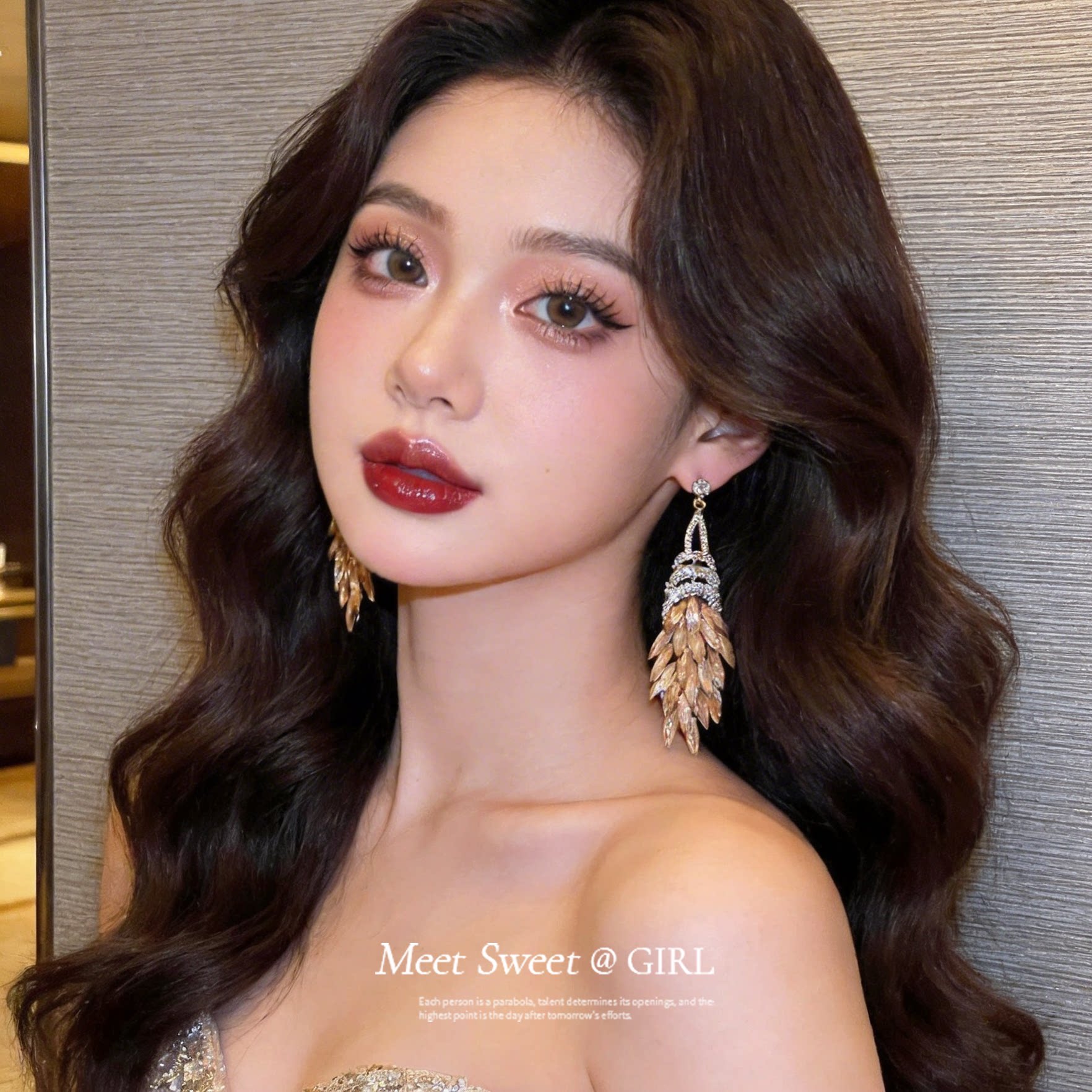 「名媛晶羽」咖色水钻吊坠耳环夸张时尚气质大气耳钉高级感耳饰女