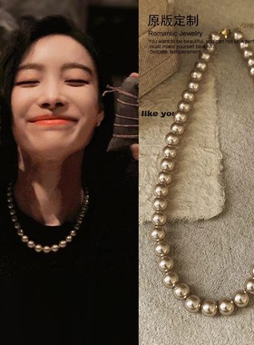 「遇见饰品MEET」香槟色珍珠项链女轻奢小众毛衣链高级感颈链配饰