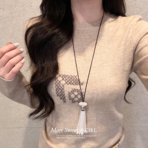 新中式皮绳树脂流苏项链毛衣链女