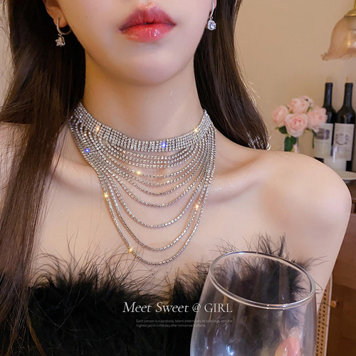 多层闪钻项链女款夸张礼服颈链