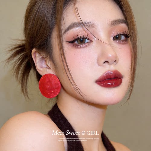 复古风粉色圆形耳钉独特夸张漂亮