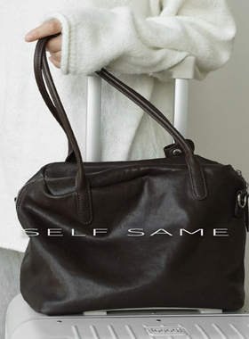 SELFSAME头层植鞣牛皮温润柔感保龄球腋下包复古轻旅行瑜伽包