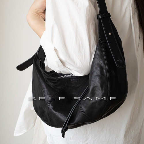 SELFSAME 独立定制水晶植鞣皮牛角包头层牛皮单肩包可颂包