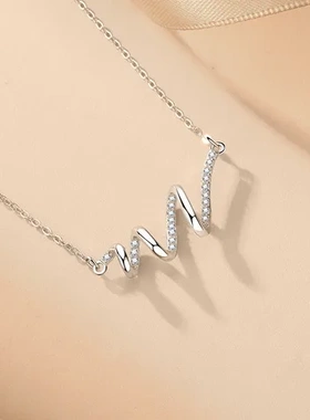 项链螺旋立体心跳纯银冷淡风心电图S925锁骨链波浪项饰品INS潮女
