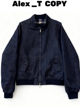 Alex 英代品商务水洗牛复古立领哈灵顿插肩袖牛仔夹克男重工外套
