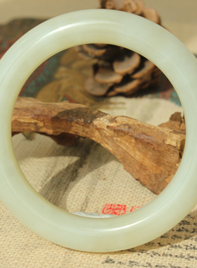 王实斋珠宝/新疆和田玉白玉手镯内径57.1mm天然油润带鉴定证书G14