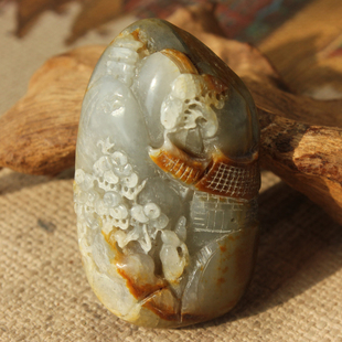 新疆和田玉籽料山水亭台楼阁挂件手把件带证书润H311 王实斋珠宝