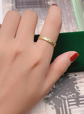 s925纯银菱格纹戒指女小众设计感高级轻奢食指戒时尚个性指环