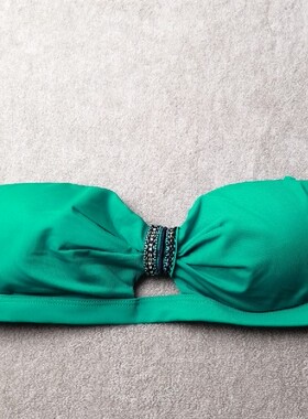 PDD600性感集胸爆乳抺胸款比基尼保守温泉上托聚拢泳衣綠色