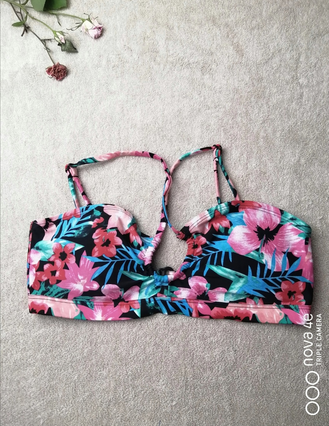 PYP525性感集胸爆乳抺胸款保守温泉上托聚拢露背泳衣背心比基尼花