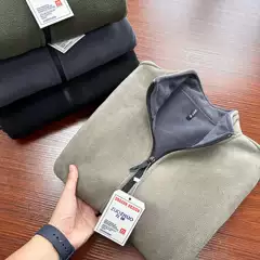 Fleece-Lined and Thickened Double-Layer Composite Fleece Autumn and Winter Men's Windproof and Warm Solid Color Faux Lamb Fleece Stand Collar Jacket Sweatshirt