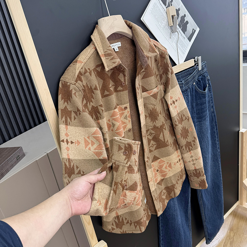 老美复古！纳瓦霍民族风！美式休闲水洗磨毛衬衫外套男S00329