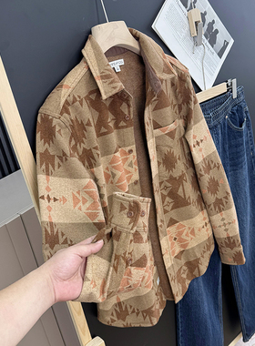 老美复古！纳瓦霍民族风！美式休闲水洗磨毛衬衫外套男S00329