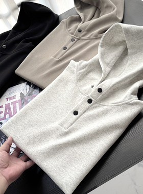 美式高领纽扣连帽卫衣男款秋季重磅硬挺廓形正肩情侣外套S00617