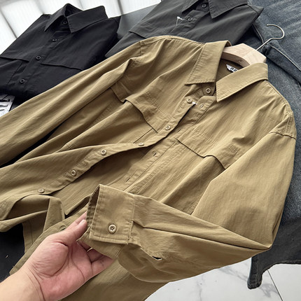 宽松工装风水洗棉质宽松休闲百搭长袖衬衫男女同款上衣S00659