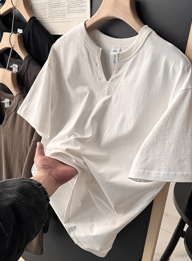 300g美式军事风100%棉复古水洗V领短袖T恤男 半袖衫潮S00339