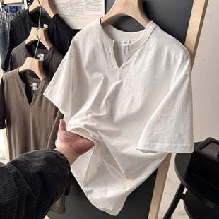 300g美式军事风100%棉复古水洗V领短袖T恤男 半袖衫潮S00339