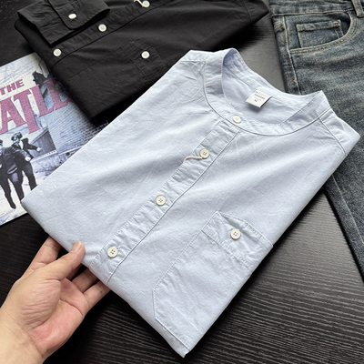 水洗全棉纯色休闲百搭长袖衬衫