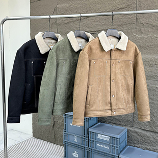 麂皮绒夹克男士短款秋冬季加厚工装韩版潮流休闲呢绒羊羔毛外套男