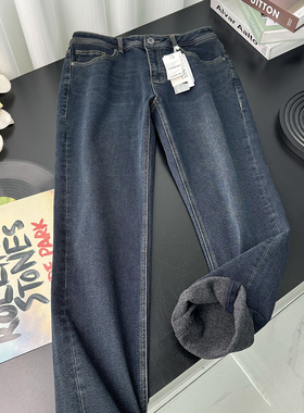 秋冬加绒保暖柔软弹力牛仔裤高腰宽松直筒加厚男长裤21621