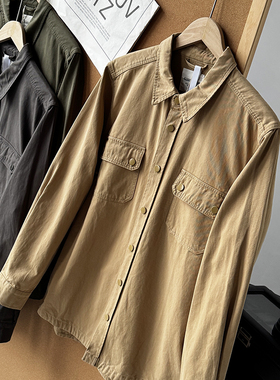 衬衫外套男士春秋重磅纯棉长袖日系复古潮流痞帅休闲衬衣50277