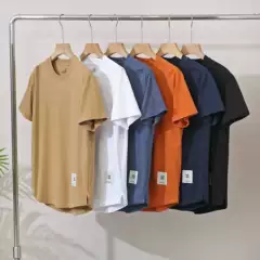 American Style Heavyweight! Washed Cotton Men's Summer Solid Color Casual Versatile Round Neck Short Sleeve High-Density Skin-Friendly T-Shirt