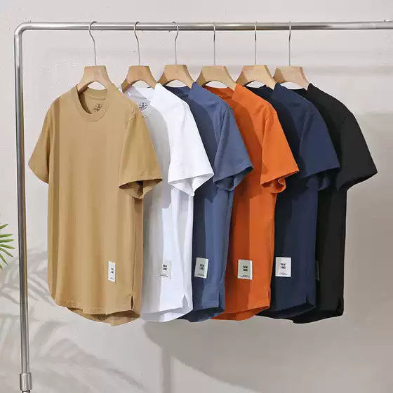 American Style Heavyweight! Washed Cotton Men's Summer Solid Color Casual Versatile Round Neck Short Sleeve High-Density Skin-Friendly T-Shirt