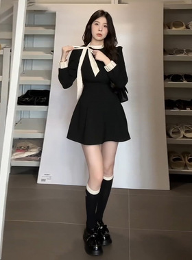 法式小个子小香黑色长袖连衣裙子秋冬季2026新款女装高级感小黑裙