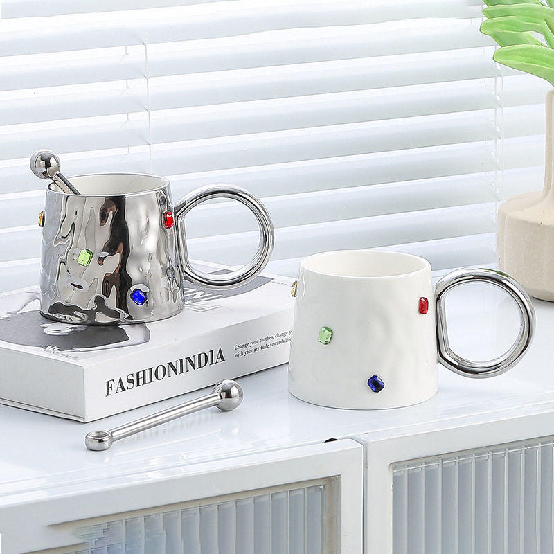 轻奢高级感小众设计宝石马克杯家用杯子陶瓷高颜值办公室情侣对杯