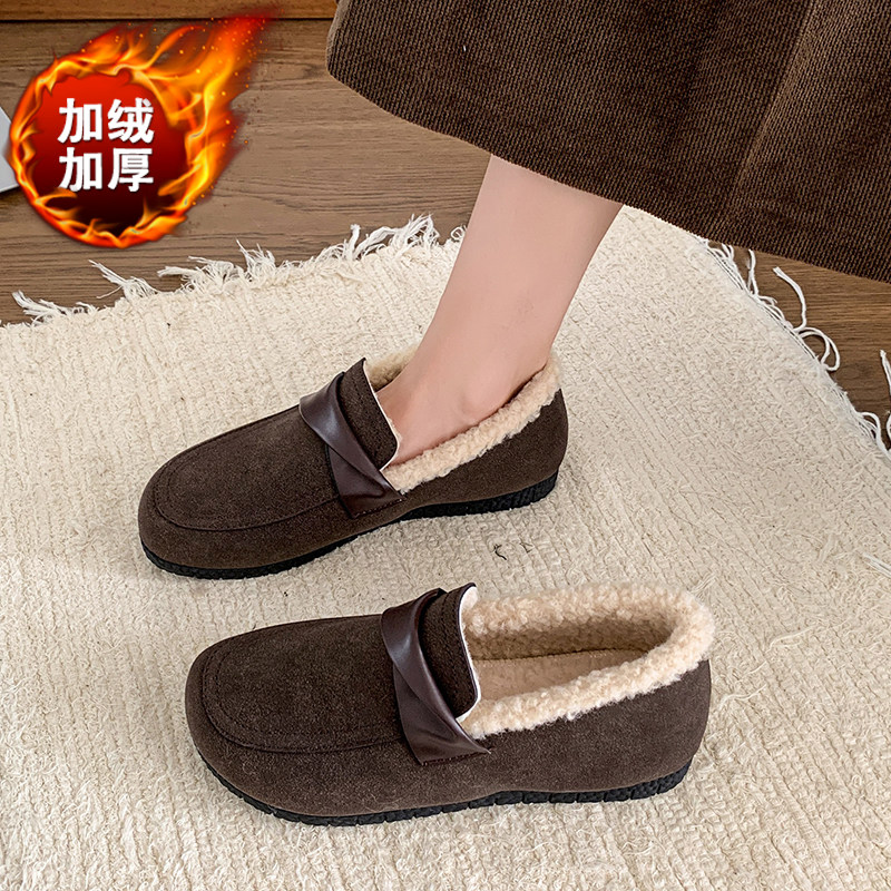 豆豆鞋女冬季新款加绒保暖棉鞋一脚蹬平底乐福鞋软底舒适妈妈鞋子,女鞋,乐福鞋（豆豆鞋）,淘宝优惠券,粉丝福利购,淘宝优惠卷