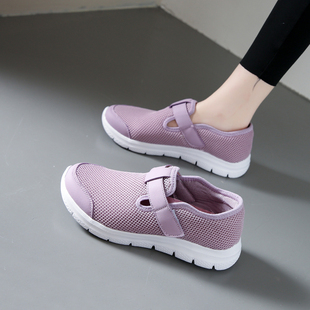 奶奶鞋春季新款女鞋一脚蹬软底舒适老人鞋轻便老太太运动休0224e