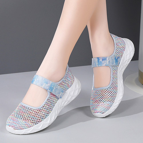 超轻软底老人网面运动凉鞋